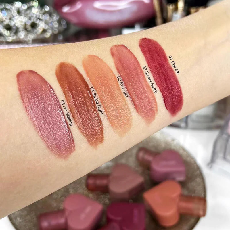 5 Colors Velvet Matte Waterproof Heart Shape Lip Gloss
